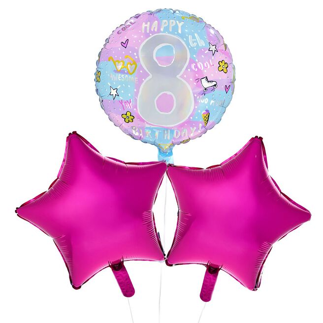Happy 8th Birthday Balloon Bouquet - DELIVERED INFLATED!
