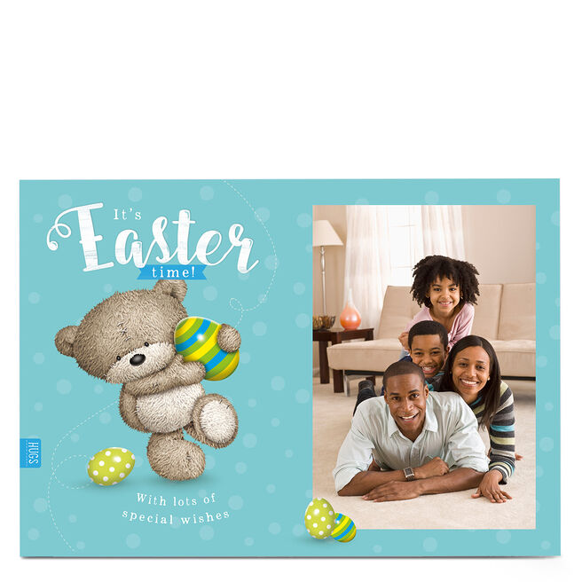 Hugs Photo Upload Easter Card - Blue & Green Spots & Stripes