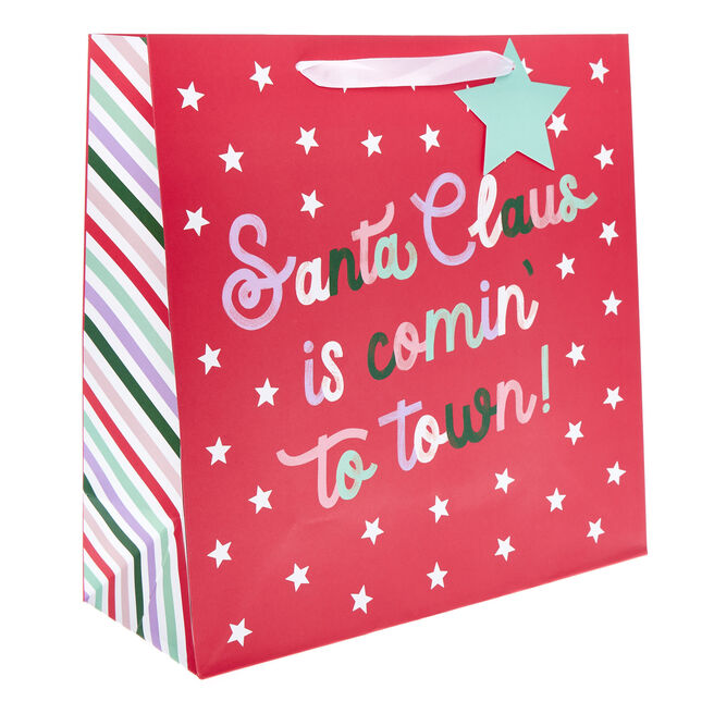 Large Square Santa Claus is Comin' Gift Bag