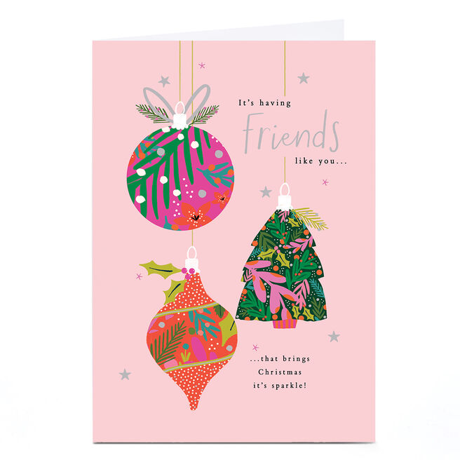 Personalised Christmas Card - Pink with Colourful Baubles, Friends