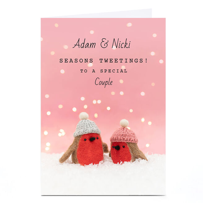 Personalised Lemon & Sugar Christmas Card - Robins