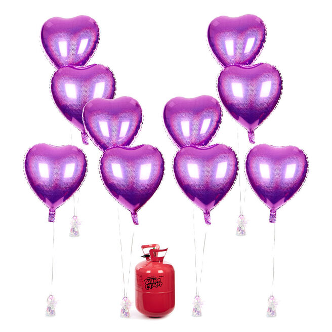 Party Balloon Bundle - 10 Light Pink Hearts & Helium 