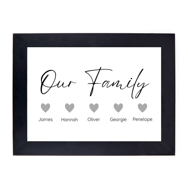 Personalised Our Family Print - Family of 5 Hearts