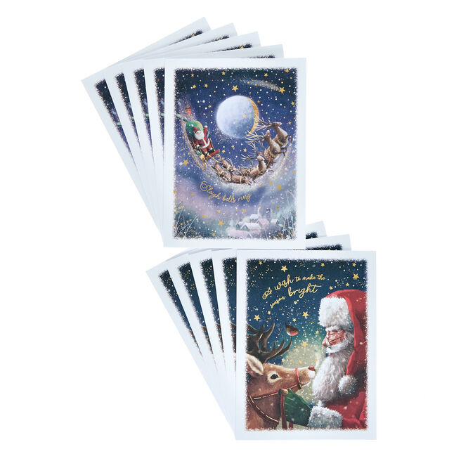 10 Deluxe Boxed Charity Christmas Cards - Traditional Santa (2 Designs) 