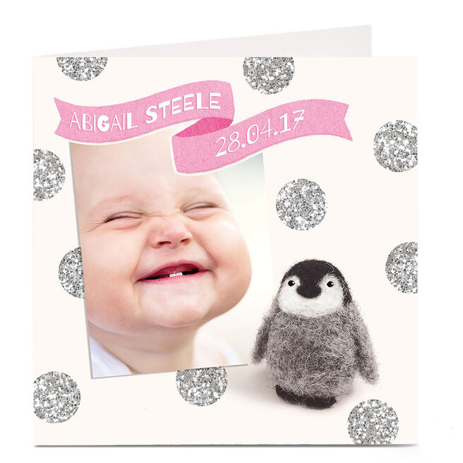 Photo Card New Baby - Pink Penguin