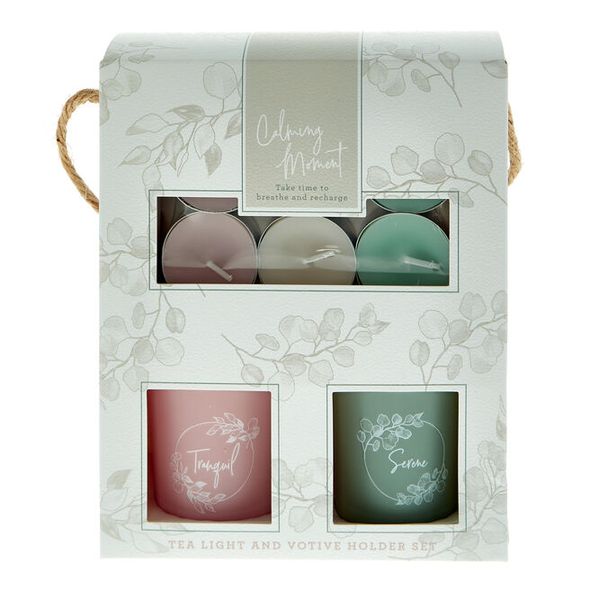 Calming Moment Tealight Candles & Votive Holder Set