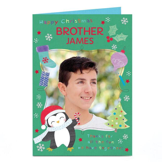 Photo Christmas Card - Cute Penguin, Brother