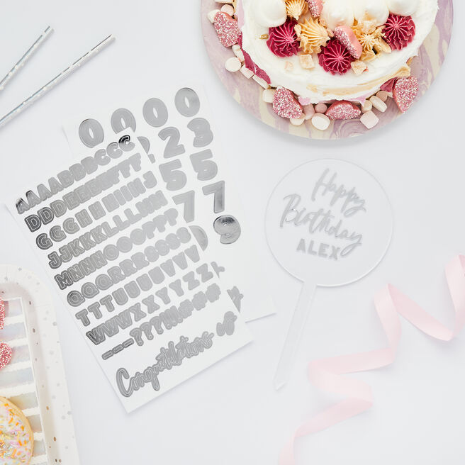 Metallic Silver Customisable Acrylic Cake Topper