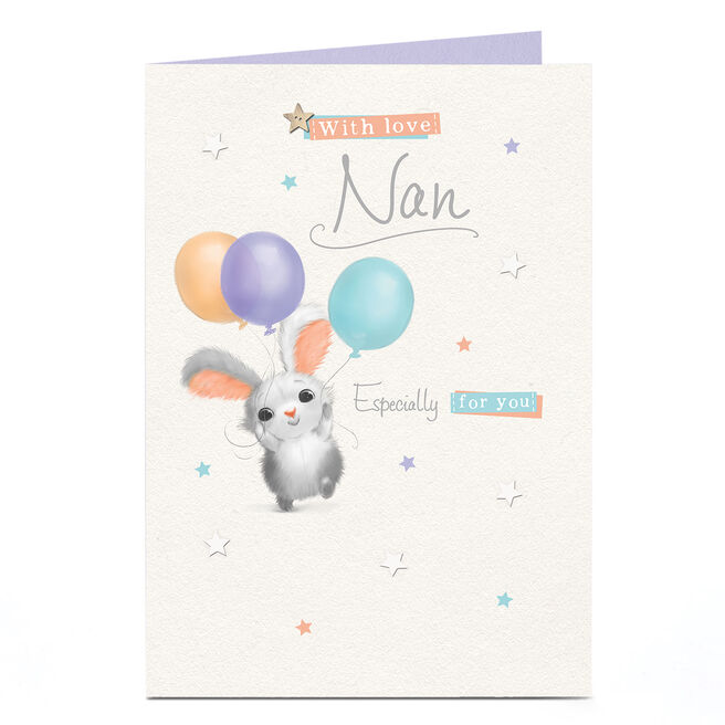 Birthday Card - Cute Pastel Bunny Balloons, Nan