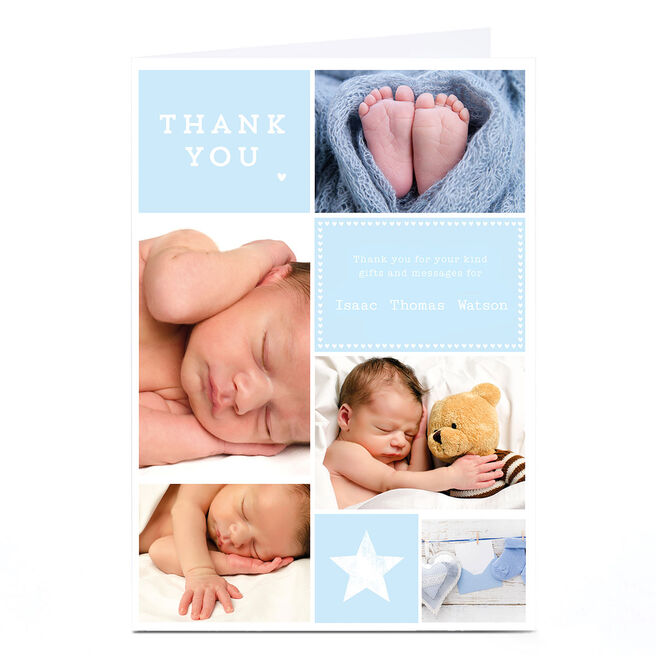 Photo New Baby Card - Blue Thank You