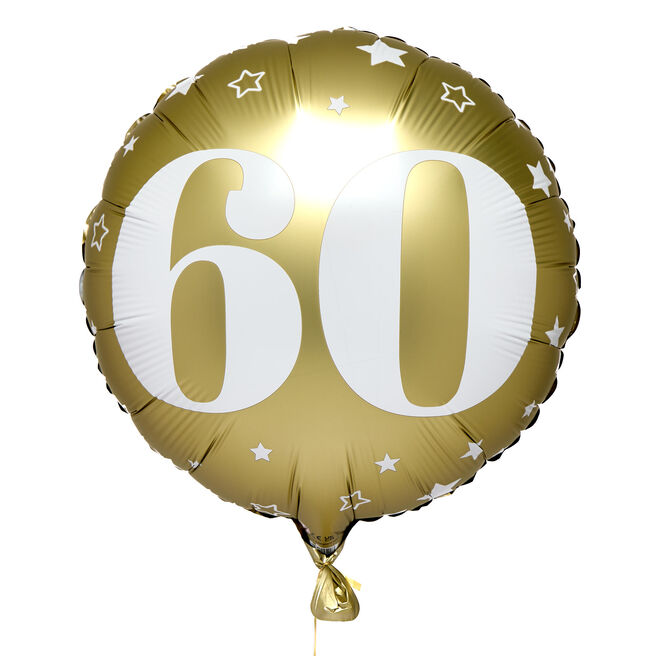 White & Gold Stars 60th 18-Inch Foil Helium Balloon