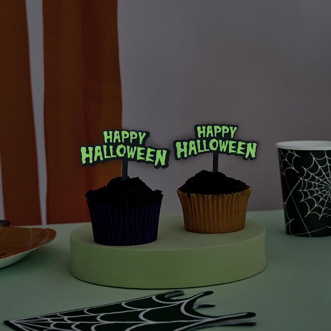 Glow In The Dark Happy Halloween Food Picks - Pack of 12