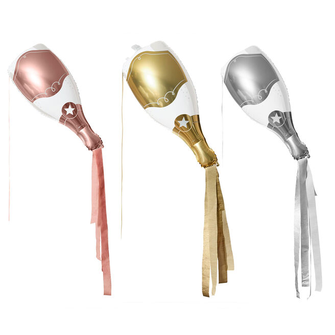 Metallic Champagne Bottle Foil Balloon & Tassels (3 Colour Options)