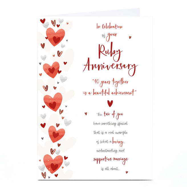 Ruby Wedding Anniversary Card - 40 Years Is A Beautiful Achievement