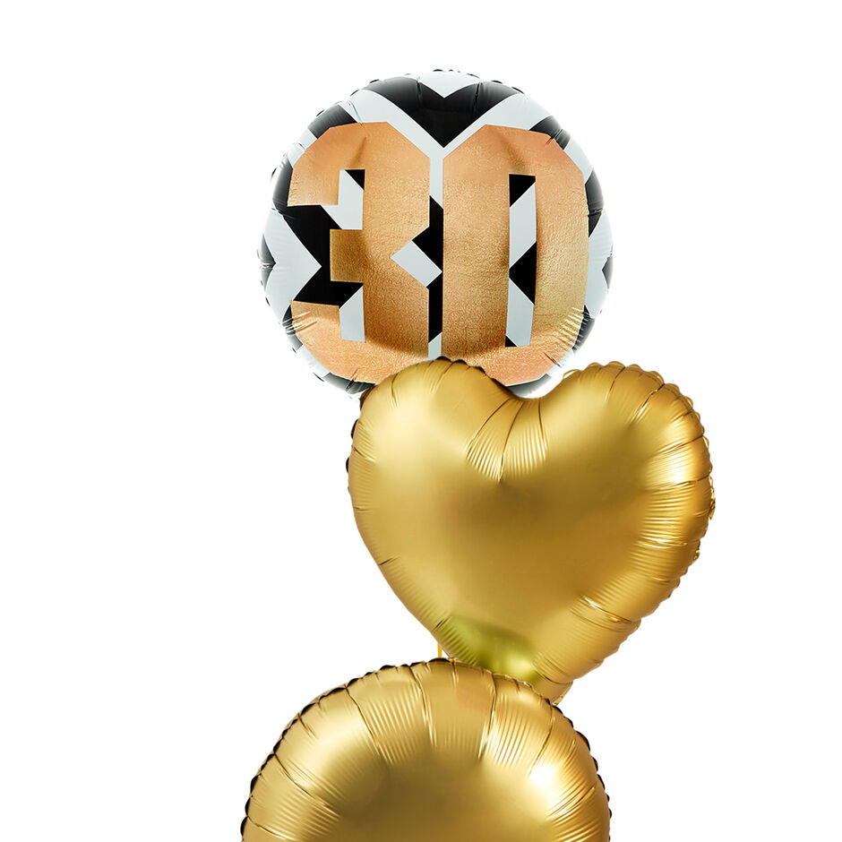 Black, White & Gold 30th Birthday Inflated Balloon Arrangement