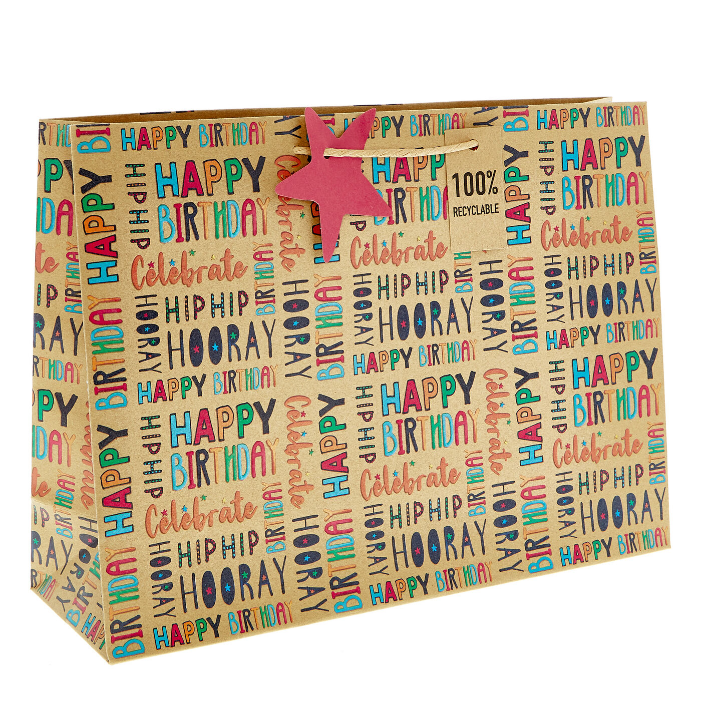 Buy Large Landscape Recyclable Kraft Happy Birthday Gift Bag for GBP 1.