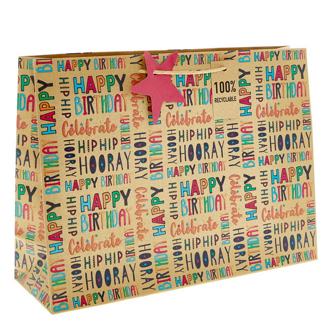Large Landscape Recyclable Kraft Happy Birthday Gift Bag