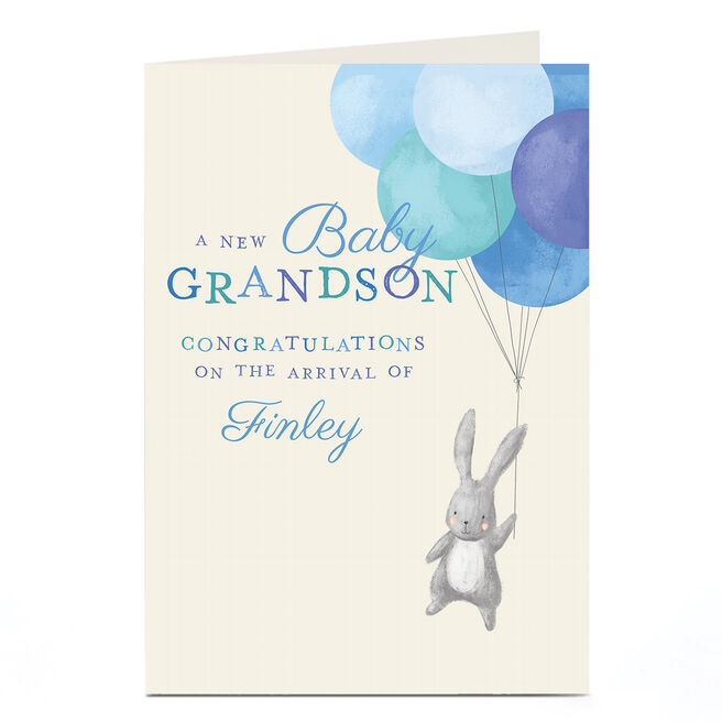 Personalised New Baby Card - Grandson Bunny