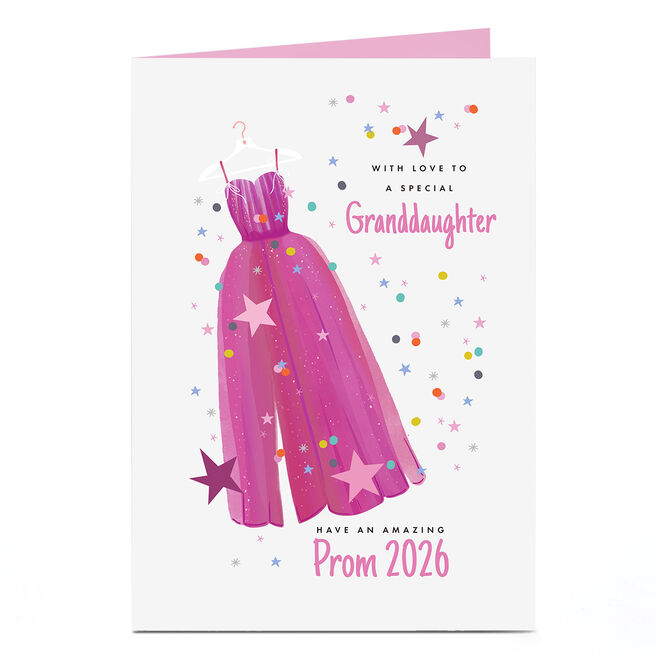 Personalised Prom Card - Pink Prom Dress, Granddaughter