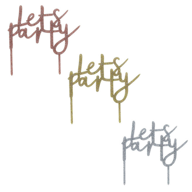 Metallic Let's Party Glitter Acrylic Cake Topper (3 Colour Options)