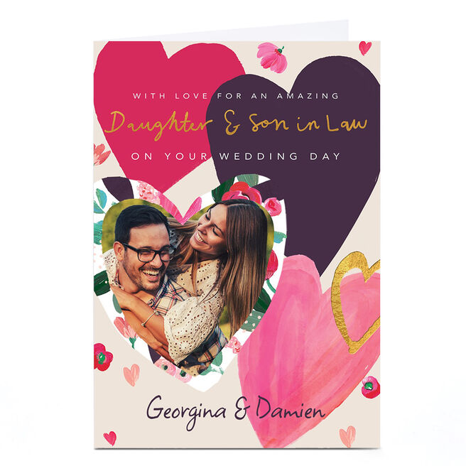 Photo Wedding Card - Hearts and Flowers, Daughter & Son in Law