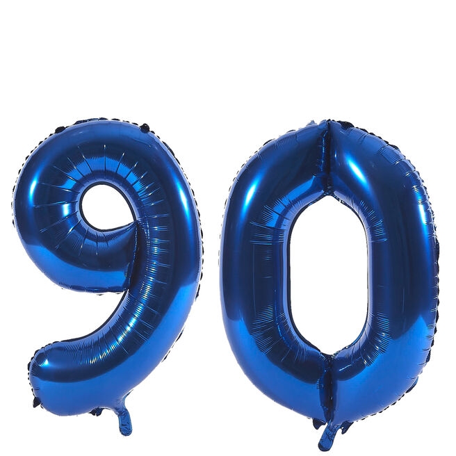 Age 90 Giant Foil Helium Numeral Balloons - Blue (deflated)