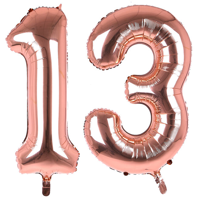 Age 13 Giant Foil Helium Numeral Balloons - Rose Gold (deflated)