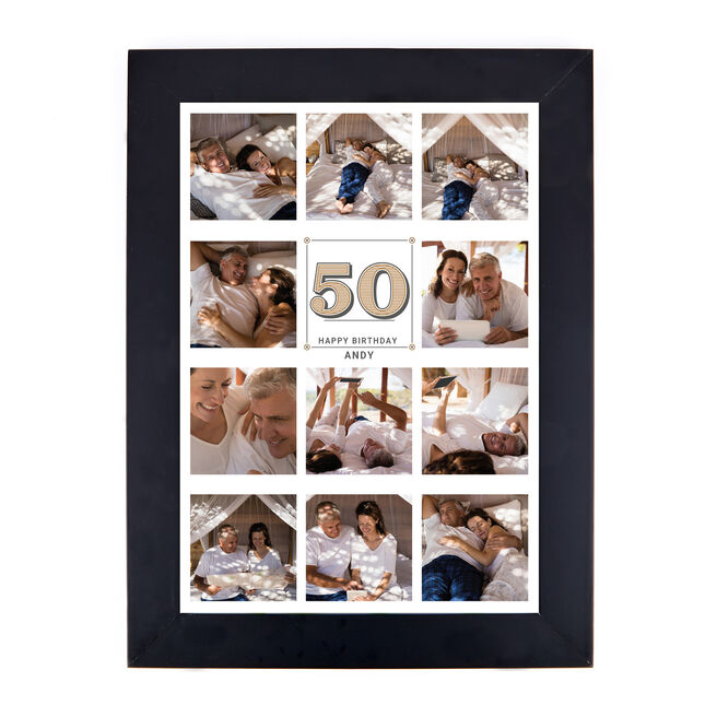 Personalised 50th Birthday Milestone Age Photo Print - Vintage Collage, Editable Age