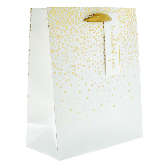 Medium Portrait Gift Bag - Gold Speckle Celebrate