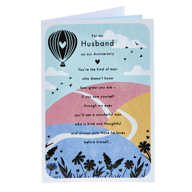 Husband Hot Air Balloon Wedding Anniversary Card