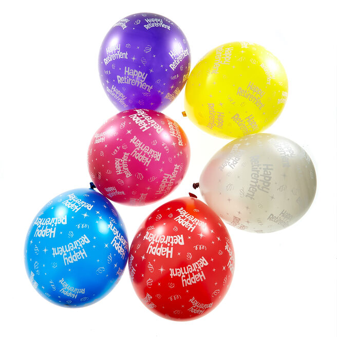 Multicoloured Happy Retirement Latex Balloons - Pack Of 6 