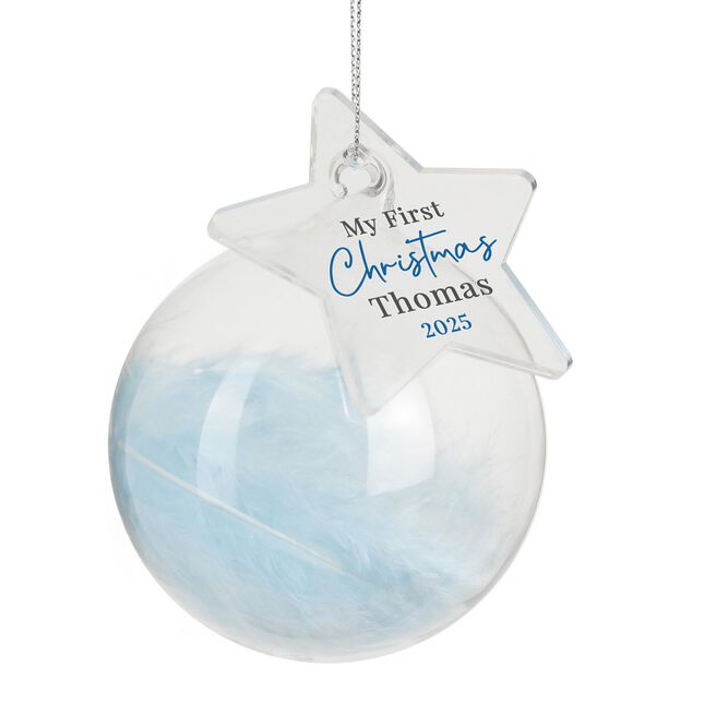 Personalised My 1st Christmas Blue Feather Bauble