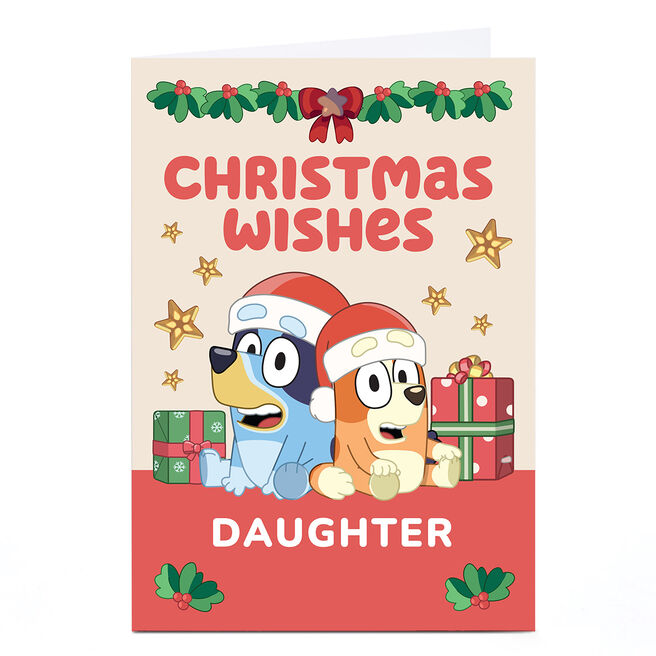 Personalised Bluey Christmas Card - Opening Presents, Any Relation