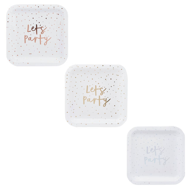 Metallic Let's Party Plates - Pack of 8 (3 Colour Options)