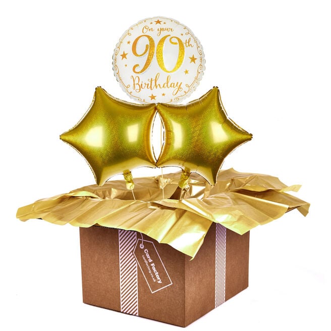 Gold Stars 90th Birthday Balloon Bouquet - DELIVERED INFLATED!