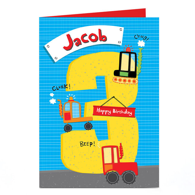 Personalised 3rd Birthday Card - Diggers