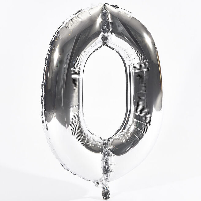Silver Number 0 Foil Giant Helium Balloon (Deflated)