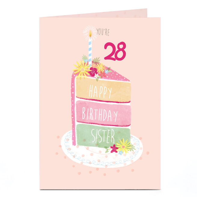Personalised Editable Age Birthday Card - Sister, Piece Of Cake