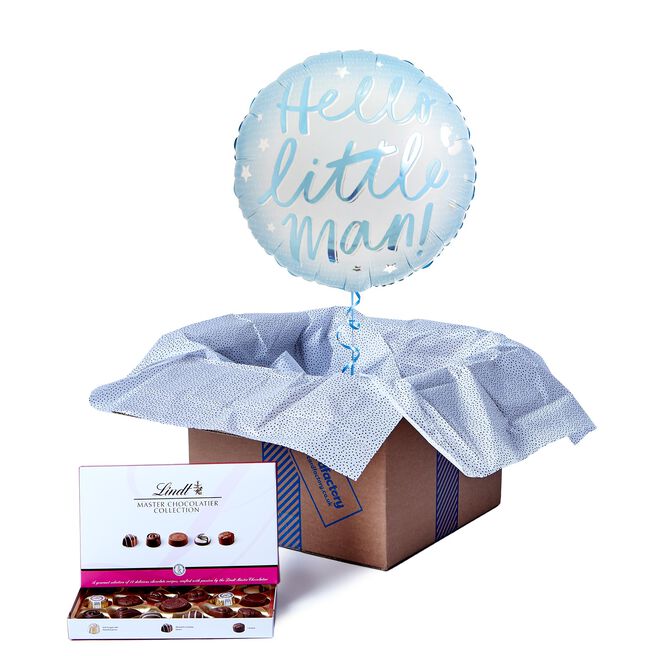 Hello Little Man Balloon & Lindt Chocolates - FREE GIFT CARD!