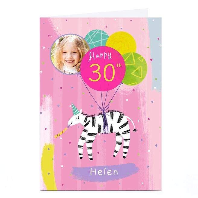 Photo Chloe Fae Everyday Birthday Card - Zebra, Editable Age