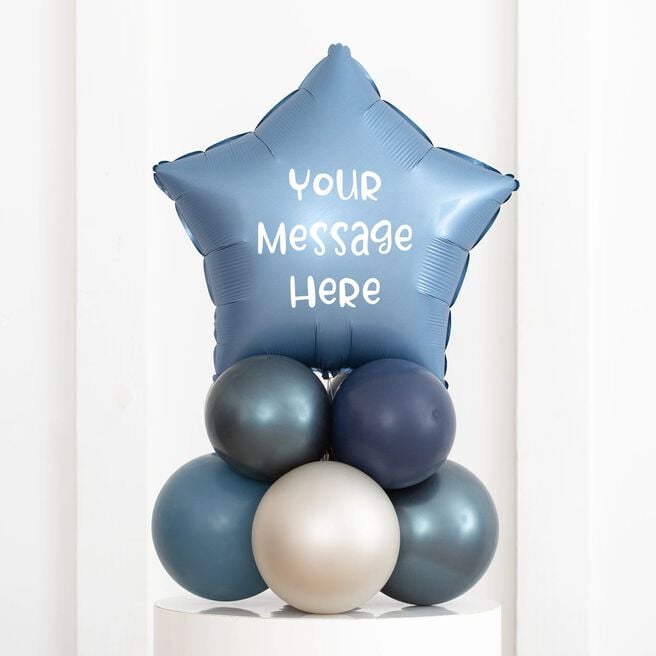 Blue Personalised 20-Inch Star Foil Balloon Stack - Delivered Inflated!