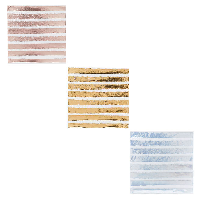 Metallic Striped Paper Napkins - Pack of 16 (3 Colour Options)