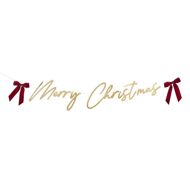 Gold Merry Christmas Card Banner & Red Bows 2m