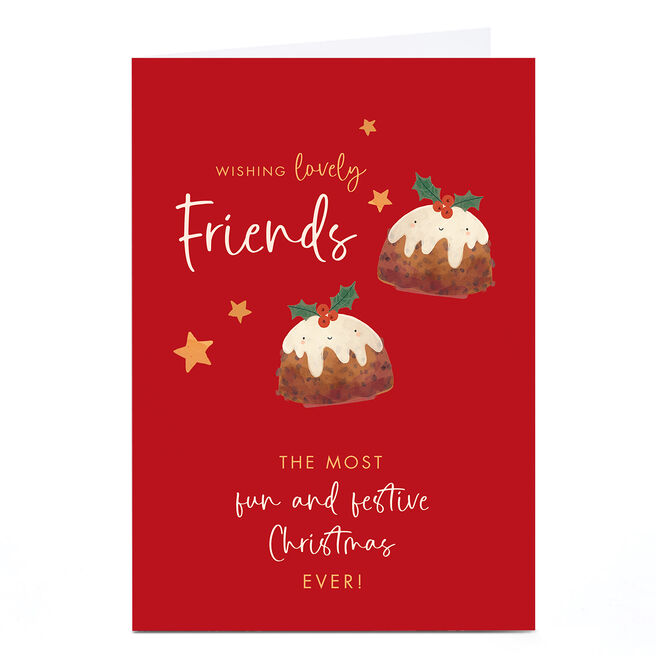 Personalised Christmas Card - Christmas Puddings, Friends