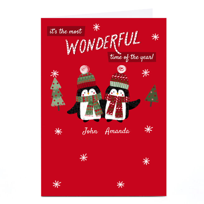 Personalised Kerry Spurling Christmas Card - Cute Penguins with 2 Names