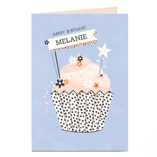 Personalised Birthday Card - Stars and Flowers Cupcake