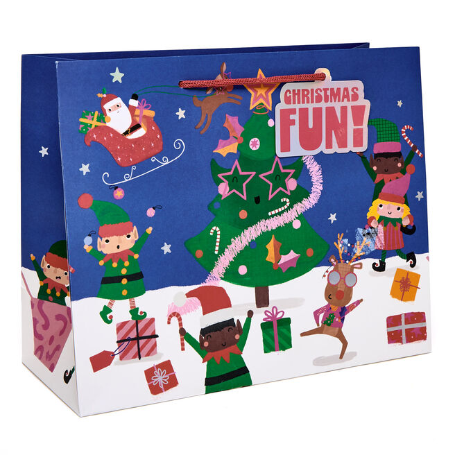 Elf Scene Large Landscape Christmas Gift Bag