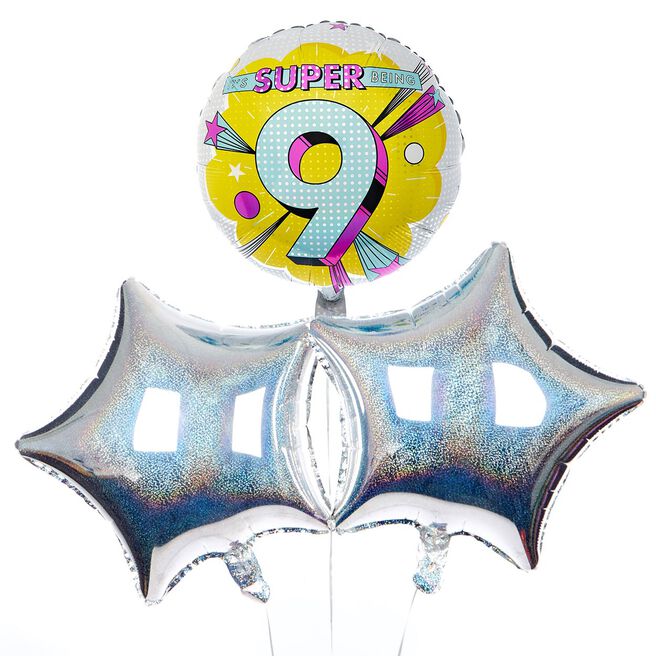It's Super Being 9 Birthday Balloon Bouquet - DELIVERED INFLATED!
