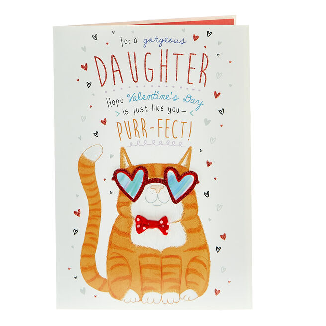 Valentine's Day Card - Gorgeous Daughter Purr-fect Cat