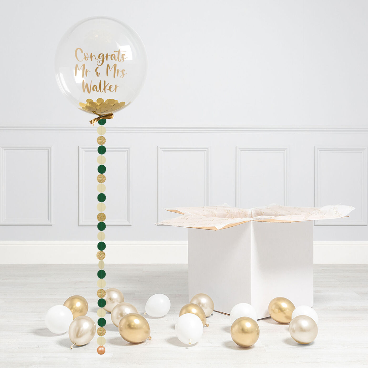 Buy Personalised Gold & Emerald Confetti Bubblegum Balloon & Minis